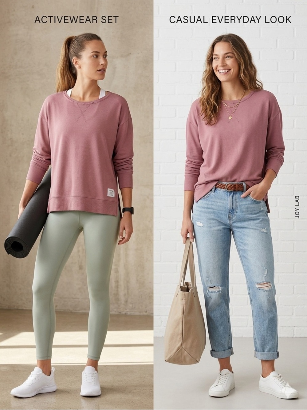 JoyLab Dusty Mauve Pullover Sweatshirt - Women's Relaxed Crew